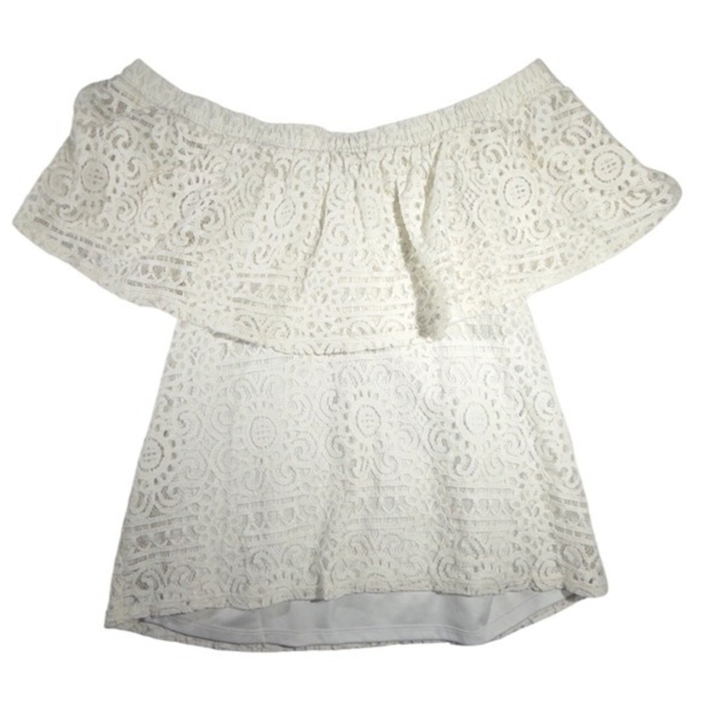 Jun & Ivy White Lace Off The Shoulder Ruffle Top Boho Blouse NT16077A Medium